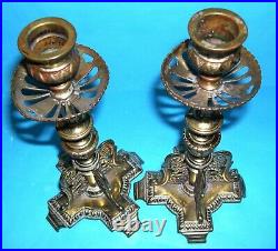 Unusual Vintage Ornate & Intricate Designed Pair Of Candlesticks in Solid Brass