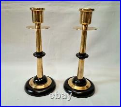 Unusual pair of mid 20th Century vintage brass and ebonised candlesticks