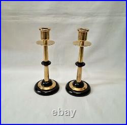 Unusual pair of mid 20th Century vintage brass and ebonised candlesticks