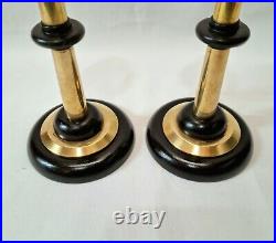 Unusual pair of mid 20th Century vintage brass and ebonised candlesticks