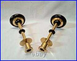 Unusual pair of mid 20th Century vintage brass and ebonised candlesticks