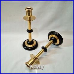 Unusual pair of mid 20th Century vintage brass and ebonised candlesticks