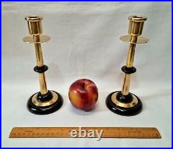 Unusual pair of mid 20th Century vintage brass and ebonised candlesticks