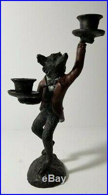 VERY Rare and Vintage Equestrian Fox Cast Iron Candle Holder Candlestick