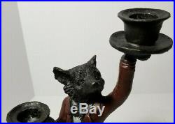 VERY Rare and Vintage Equestrian Fox Cast Iron Candle Holder Candlestick