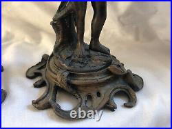 VINTAGE ANTIQUE Pair of Bronze Nudes Dinner Candlestick Holder 9in