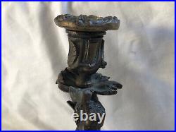 VINTAGE ANTIQUE Pair of Bronze Nudes Dinner Candlestick Holder 9in