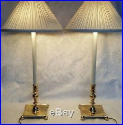 VINTAGE BALDWIN BRASS CANDLESTICKS TABLE BUFFET LAMPS 25 With SHADES