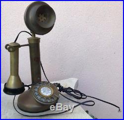 VINTAGE CANDLESTICK PHONE brass and copper