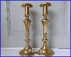 VINTAGE French Pair of bronze PILLAR Candle STICKS / 15 Height