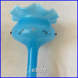 VINTAGE MANTLE LUSTERS PAIR of BLUE OPALINE ANTIQUE GLASS LAMPS HANDBLOWN