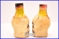 VINTAGE Mexican Folk Art Skull Candle Holders Sticks Day of the Dead Pottery