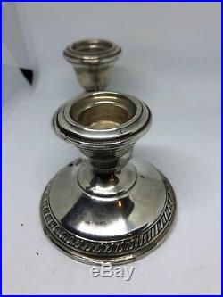 VINTAGE PAIR CROWN STERLING SILVER CANDLE HOLDERS CANDLESTICKS 2 1/2 Weighted