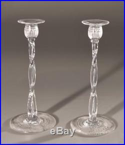 VINTAGE PAIR OF LIBBEY TWISTED STEM CANDLESTICKS With ETCHED DETAIL