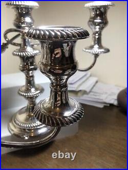 VINTAGE PAIR SILVER PLATE ON COPPER CANDLESTICKS 27cm Hight, 36.5cm