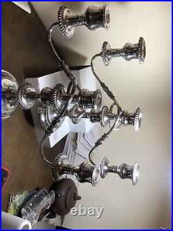 VINTAGE PAIR SILVER PLATE ON COPPER CANDLESTICKS 27cm Hight, 36.5cm