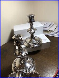 VINTAGE PAIR SILVER PLATE ON COPPER CANDLESTICKS 27cm Hight, 36.5cm