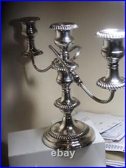 VINTAGE PAIR SILVER PLATE ON COPPER CANDLESTICKS 27cm Hight, 36.5cm