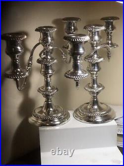 VINTAGE PAIR SILVER PLATE ON COPPER CANDLESTICKS 27cm Hight, 36.5cm