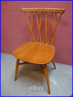 VINTAGE SET of 4 ERCOL BLOND WOOD WINDSOR CANDLESTICK KITCHEN/DINING CHAIRS