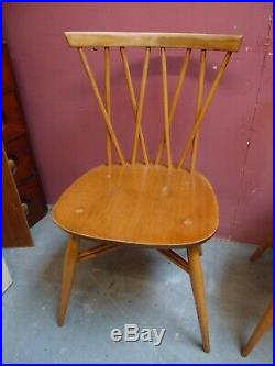 VINTAGE SET of 4 ERCOL BLOND WOOD WINDSOR CANDLESTICK KITCHEN/DINING CHAIRS