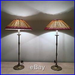 VINTAGE pair of tall brass candlestick lamps