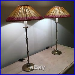 VINTAGE pair of tall brass candlestick lamps