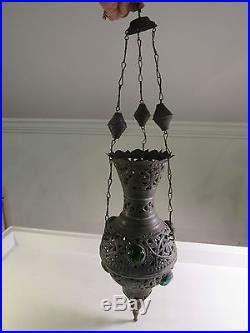 VTG Arabic Style Candlestick Holder Hanging Mosque Saudi Arabia Pierced Copper