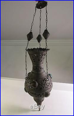 VTG Arabic Style Candlestick Holder Hanging Mosque Saudi Arabia Pierced Copper