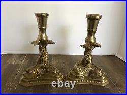 VTG Brass Asian Koi/Dolphin Candlesticks (2) Hand Made India