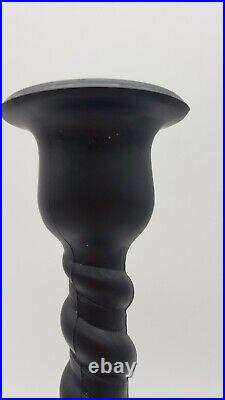 VTG Deco Tiffin Glass Black Satin Glass Candlesticks and Console Bowl