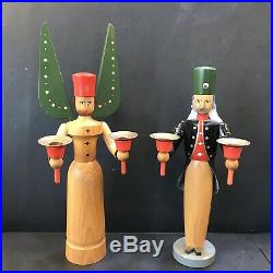 VTG ERZGEBIRGE GDR GERMANY 11 Christmas Candlesticks Man And Woman Angel Miner