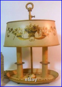 VTG FRENCH TOLE BOUILLOTTE Candlestick Lamp Louis XVI Flower Basket Country