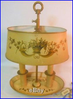 VTG FRENCH TOLE BOUILLOTTE Candlestick Lamp Louis XVI Flower Basket Country