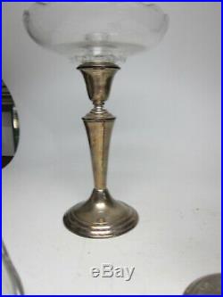 VTG GORHAM Sterling Silver Candle Sticks Holder 7.5 Pair Compote Glass Inserts