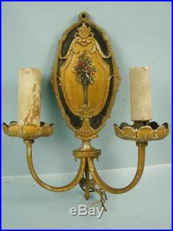 VTG Hubbell Candlestick Wall Sconces Light Fixtures Art Nouveau CAST Floral RARE