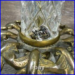 VTG Italian Hollywood Regency Crystal Prism Brass Candlestick Holder 14.75Pair