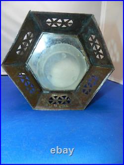 VTG, LARGE, MOROCCAN STYLE, Lantern Tea Light Candle Holder HANGING, CLEAR GLASS