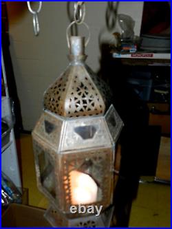 VTG, LARGE, MOROCCAN STYLE, Lantern Tea Light Candle Holder HANGING, CLEAR GLASS