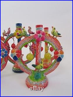 VTG Mexico Folk Art Tree of Life Small Candlesticks Set of 5