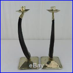 VTG Pair Airedelsur Argentina Horn Candlesticks 1980s Signed Silver Mounted RARE