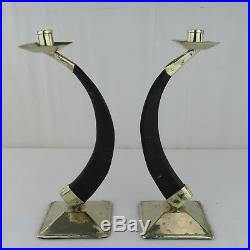 VTG Pair Airedelsur Argentina Horn Candlesticks 1980s Signed Silver Mounted RARE