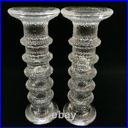 VTG Pair of Scandinavian Style Clear Glass 5 Ring Ice Candlestick Holders 8