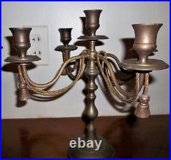VTG Pair of Victorian Style Candelabras 5 Candle Slots Swag Rope Deep Patina