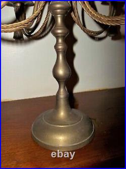 VTG Pair of Victorian Style Candelabras 5 Candle Slots Swag Rope Deep Patina