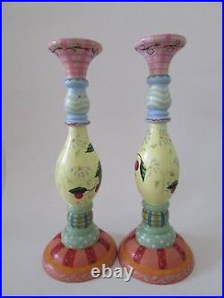 VTG Signed Tracy Porter Hand Painted Cherry Candle Sticks Set of 2 13 1/4