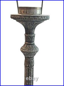 VTG Silver Tone Metal Ornate Candle Stick 24 Tall w Removable Lamp Shade India