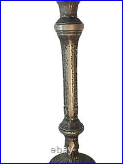 VTG Silver Tone Metal Ornate Candle Stick 24 Tall w Removable Lamp Shade India