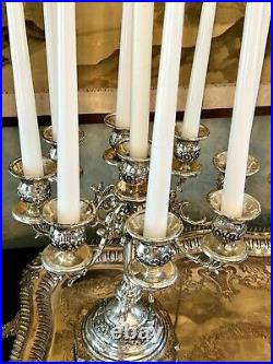 VTG Silverplate 9 Candle Candelabra PAIR Floral Design Shabby Chic SUBSTANTIAL