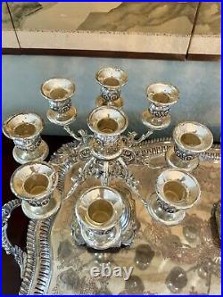 VTG Silverplate 9 Candle Candelabra PAIR Floral Design Shabby Chic SUBSTANTIAL